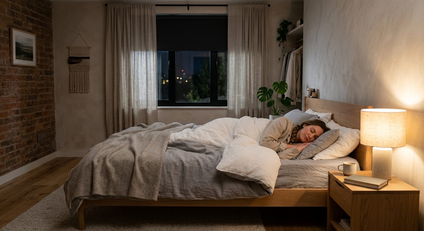 Hyggeligt og velplanlagt soveværelse med optimal temperatur og luftfugtighed for bedre søvnkvalitet