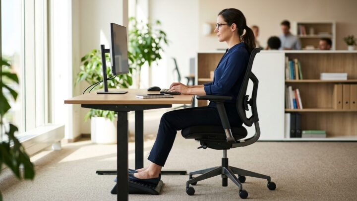 Ergonomisk arbejdsstol med korrekt rygsupport og justering til optimal arbejdsholdning