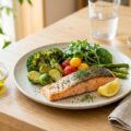 Sund mad med fisk, grøntsager og planteolie som kilder til kolesterol og hjertevenlige næringsstoffer