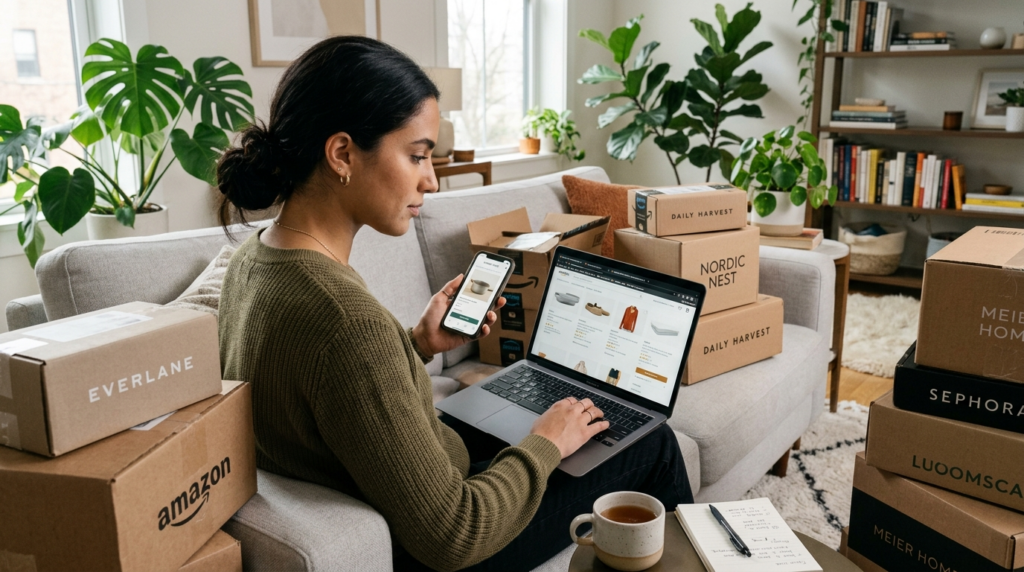 Dynamic lifestyle portrait: A young professional browsing mu