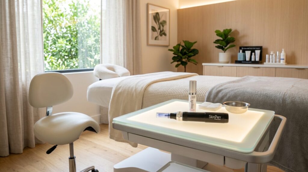 Serene aesthetic clinic treatment room with SkinPen micronee