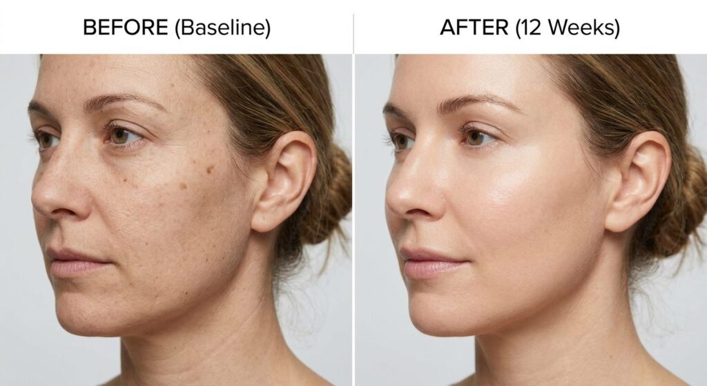 Before-and-after split composition showing skin transformati
