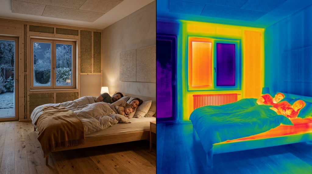 Split-screen photorealistic comparison: left side showing mo